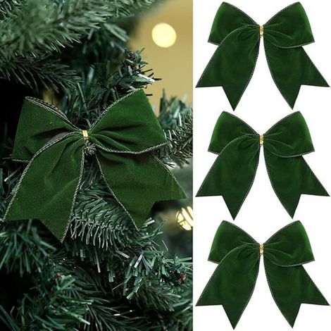Bow De Noël - Velours - 15 cm - Décoration Arbre Porte Guirlande Cadeau - 4 Pièces (1/5)