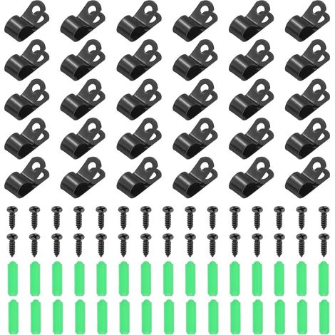 30Pcs 10mm(3/8") Attaches De Fil De Clôture, Fixations Agricoles pour Clôture Type R avec Vis Et Gaines D'Expansion pour Monter des Fils De Soudure sur Clôture Vinyle Bois Métal (1/5)