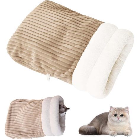 Katzenschlafsack, braunes Plüsch, warmes Nest für kleine Hunde, für den Innenbereich (1/5)