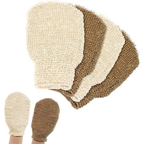 4-teiliges Peelinghandschuh-Set, Körperpeelinghandschuhe, waschbare Hanf-Peelinghandschuhe, tiefenreinigende Duschhandschuhe für Männer, Frauen und Kinder (1/5)