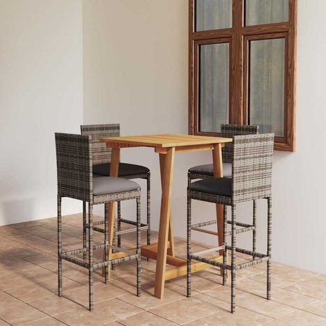Ensemble Table de bar + 4 Chaises de bar de jardin avec coussins - Table Haute avec 4 Tabourets Gris BV689459 - BonneVie (1/5)