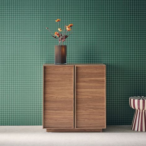 sweeek - Buffet effet bois noyer 2 portes 80 cm 4 compartiments - L 80 x P 43 x H 85cm - Kuba (1/5)