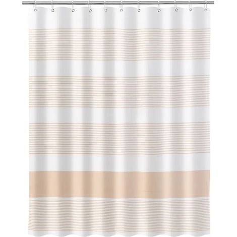 Rideau de salle de bain - JUANIO - Rayures beige - Polyester - 200 x 180 cm - 12 anneaux inclus (1/4)