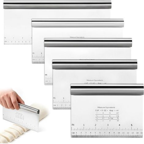 Ensemble de 5 racloirs et coupe-pâtes en acier inoxydable, 30 cm, gradués, pour pain, pizza, gâteaux et pâtisseries.-AquaForge (1/5)