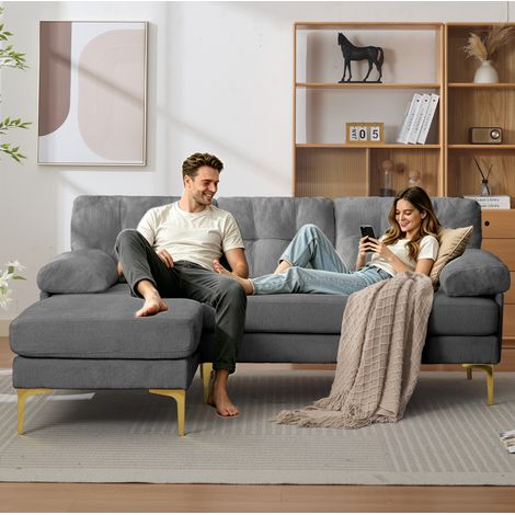 Sofá chaise longue 187.5x130x79 cm gris de madera y chenilla con lado reversible (1/5)