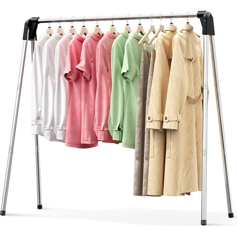 Portant à Vêtements Pliable - Portable Porte Manteau Acier Inoxydable - 15 kg Capacité -Portant Vetement Solide - pour Chambre Voyage Camping (Intérieur/Extérieur) - Montage Facile - 140cm (1/5)
