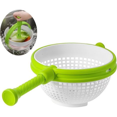 Égouttoir multifonctionnel 1 pièce avec poignée, panier rotatif manuel pour laver et sécher légumes, fruits et salades (1/5)