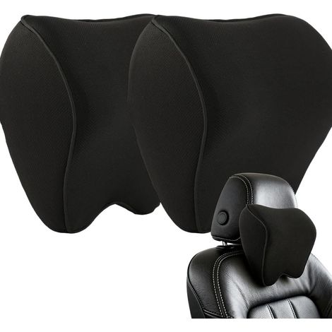 2 x Car Headrest Cushions, Car Headrest with Adjustable Straps, Neck Pillows with Removable Breathable Memory Foam Sleeves, Black-A (1/5)
