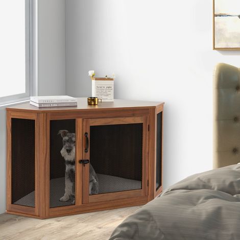 Cage pour Chien Intérieur XXL Cage d’Angle pour Animaux de Compagnie avec Porte Verrouillabl Niche Chien Caisse Chien 114 x 60 x 68 CM Brun (1/2)