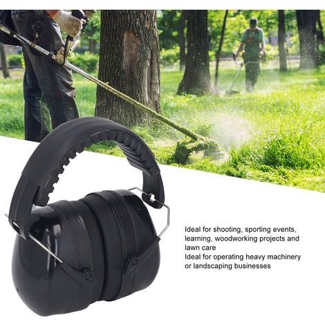 Casque antibruit avec un NRR de 28 dB offrant isolation acoustique et protection auditive. Idéal pour le tournage, la tonte de la pelouse, le sommeil et les études. Noir. (1/5)