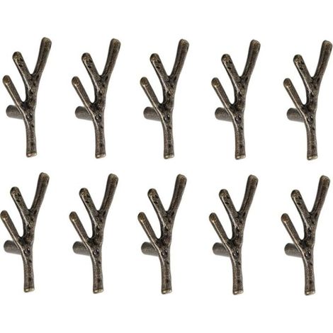 10x Poignée Meuble en Forme de Branche Poignées Armoires en Alliage de Zinc avec Vis Bronze - Trou Unique (1/4)