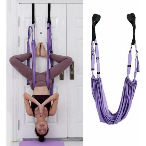 JSSEVN - Aerial Yoga Strap Yoga Hammock Yoga Swing Anti-Gravity Stretch Band for Inversion Exercises Flexibility for Amateurs (Purple) (1/4)