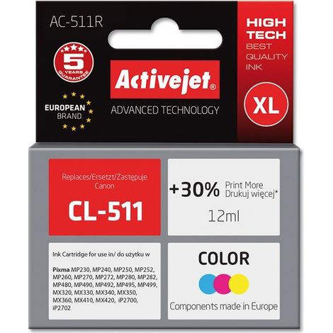 Cartouche d'encre Activejet AC-511R (remplacement pour Canon CL-511 Premium 12 ml couleur) (1/2)