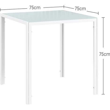 Quadratischer Esstisch für 4 Personen, Tischplatte aus Hartglas, für Küche und Esszimmer, 75 x 75 x 75 cm, Weiß (1/5)
