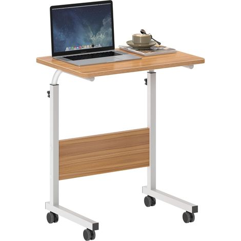 Soges Höhenverstellbarer Laptoptisch, Laptopständer,Computertisch mit Rollen,mobiler Beistelltisch,Pflegetisch für Bett und Sofa,60 x 40 x 71-90 cm,Eiche (1/5)