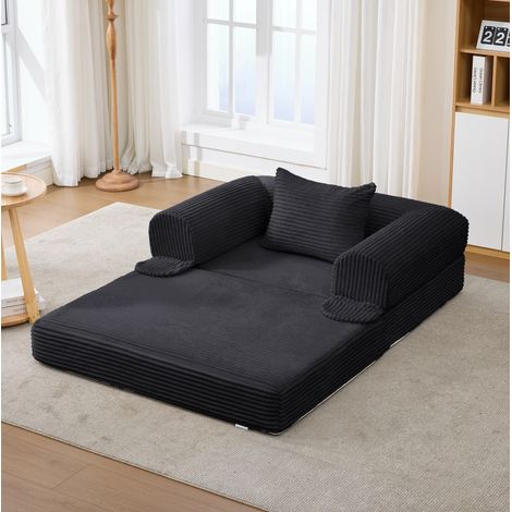 Sofá cama individual 85x85x65 cm negro convertible, tejido de pana, sin montaje MEUBLIV (1/5)