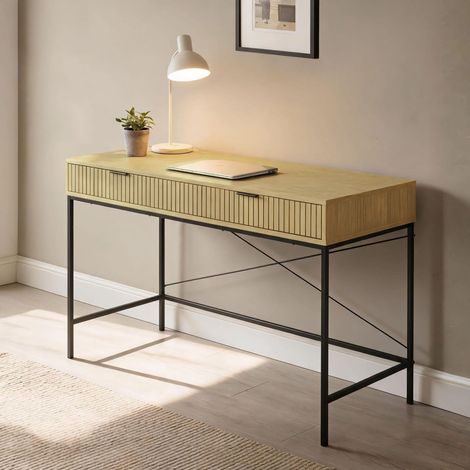 Wisbech 2 Drawer Desk Compact Computer Workstation Home Office Table Steel Legs (1/5)
