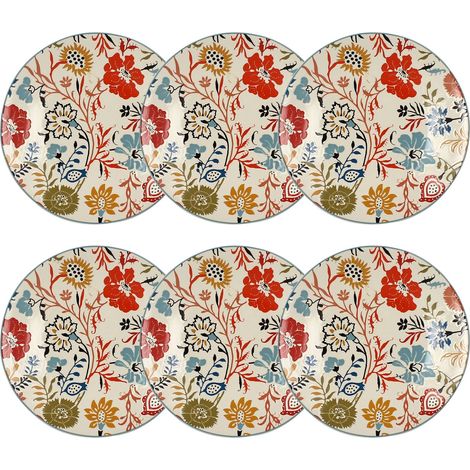 Lot de 6 assiettes à dessert florales en grès 20cm, JAIPUR (1/4)