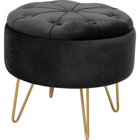 Pouf de Rangement avec Couvercle matelassé AKORD CARO velour colour Noir hauteur 33 cm (1/5)