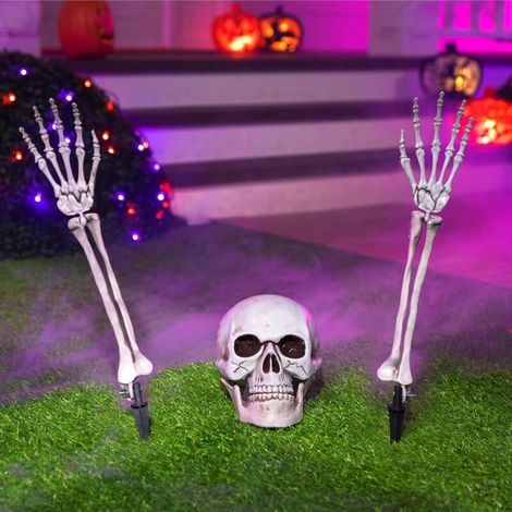 Other Christmas Decorations: Set of 3 Skeleton Stakes for Halloween Decorations (Glossy White), Revolutionary Skeleton Decorations for Halloween Yard Decorations, Outdoor Cemetery (1/5)