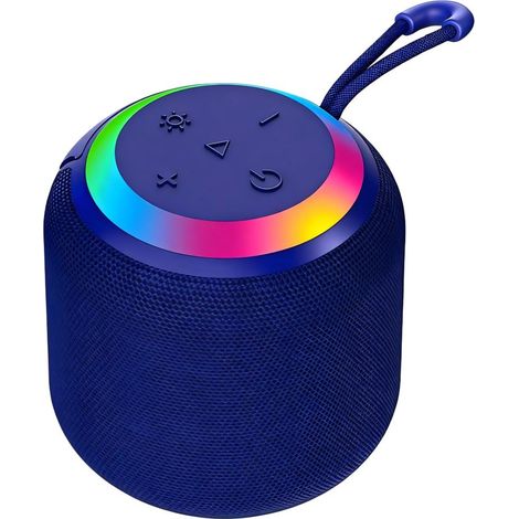 Enceinte Bluetooth d'extérieur avec revêtement en tissu de haute qualité, lumière LED, 5W, autonomie de la batterie de 3 à 4 heures - bleue.