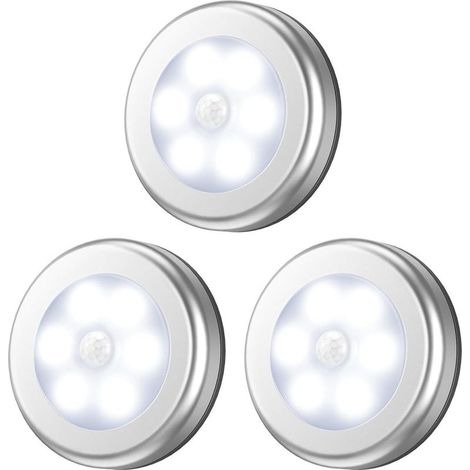 Bewegungsmelder-Schienenleuchten, LED-Schrankleuchten, Treppenhausleuchten, Schrankleuchten, batteriebetrieben, für Treppen, Schränke und Garderoben, einfache Installation – 3er-Pack, Silber (1/5)