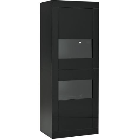 Vitrine noire avec éclairage LED 61 x 42 x 162 cm, 1 étagère en verre, meuble sur pied (1/5)