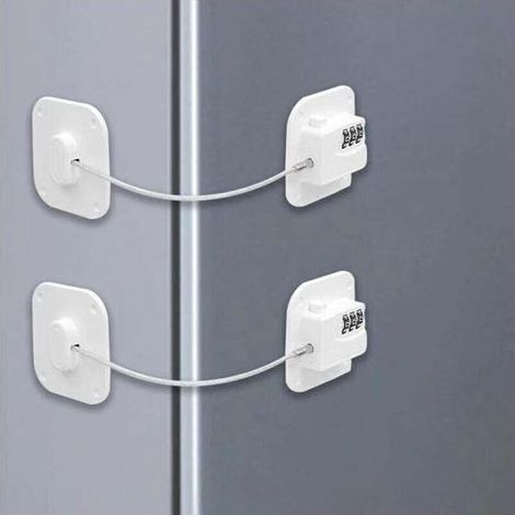Lot de 2 Serrure Frigo avec Code, Cadenas Frigo pour Enfants, Adhésive Verrou de Réfrigérateur à Combinaison, Securite Bloque pour Porte Frigo Fenêtre Placards Armoires (1/4)