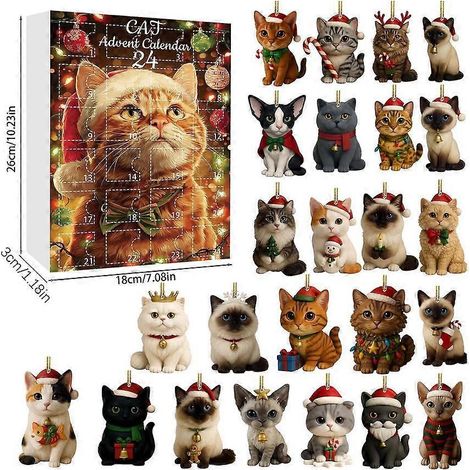 Calendario de Navidad con gato, llavero con adorno 2D de 24 días para niños, bebés, adolescentes y adultos, ideal para la decoración de fiestas navideñas (blanco). (1/5)