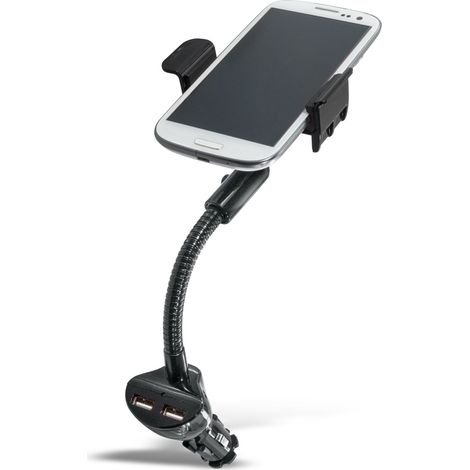 Ladegerät mit Kfz-Handyhalterung (2x USB-A, 15,5 W) für Zigarettenanzünder (12–24 V), 360° drehbar, für Smartphones von 60–87 mm, LogiLink (1/3)