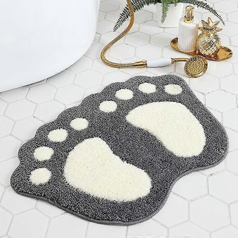 Tapis de bain antidérapant à séchage rapide, idéal pour la salle de bain, la cuisine, le couloir ou l'entrée. Absorbe l'eau. Coton gris, grande taille (67 x 48 cm). (1/5)