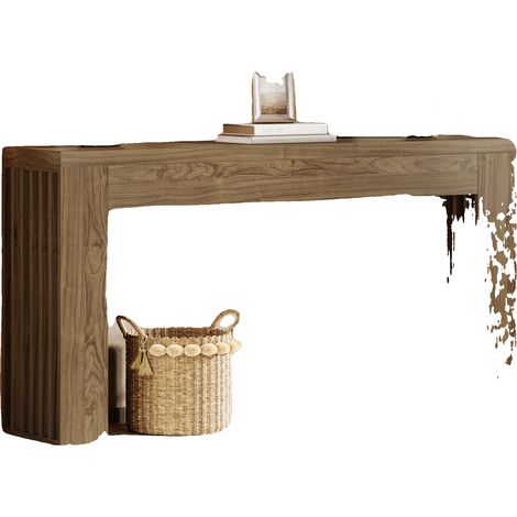Mesa consola, diseño rústico, superficie amplia, color marrón. (1/2)