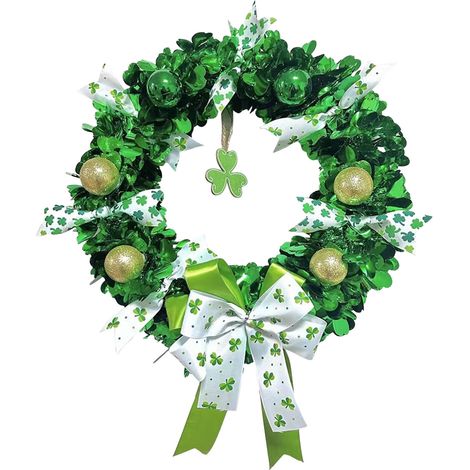 Guirlande De Porte - Décoration Pour La Saint-Patrick - En Plastique Vert - 40 Cm De Diamètre - Pour Intérieur Et Extérieur (1/5)