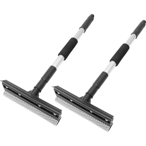 Lot De 2 Raclettes à Vitre Multifonctions Double Face avec Manche Télescopique en Acier Inoxydable, Éponge Désembuante pour Pare-Brise Et Portes De Voiture, Outil De Nettoyage Auto Et Maison (1/5)