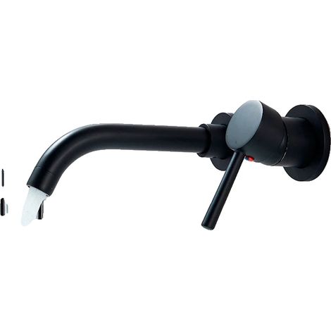Robinet de lavabo, monté au mur, à poignée unique, Noir Mat (1/2)