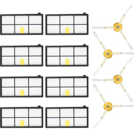 Juego de repuestos de 12 piezas para aspiradoras iRobot Roomba de las series 800 y 900 (805, 860, etc.), 4 cepillos laterales + 8 filtros HEPA. (1/5)