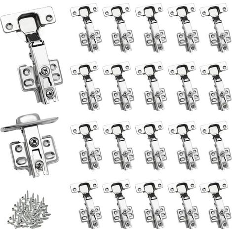Lot de 20 Charnières 110 Degrés Acier Nickelé Soft Close pour Armoires Cuisine
