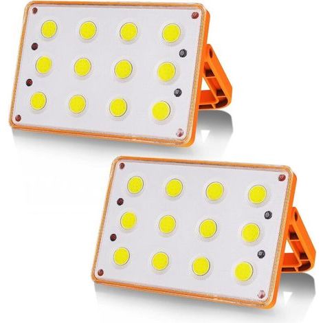 2 Packs 60W Projecteur LED Rechargeable 120 COB 4 Modes Lampe Rechargeable Solaire Projecteur LED Chantier Lampe de Travail Étanche Spot Led Rechargeable, Lumière d'Urgence, pour Camping, Bricolage (1/5)
