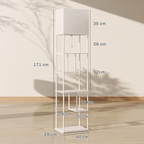 Lampadaire avec étagères, température de couleur réglable 3000K-6500K, télécommande, ampoule E27, blanc (1/5)