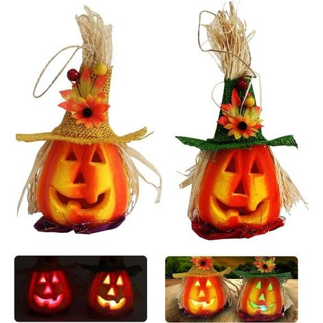Lanterne Citrouille - Décoration de fête - Mousse - Clignotante - Orange - Halloween (1/5)