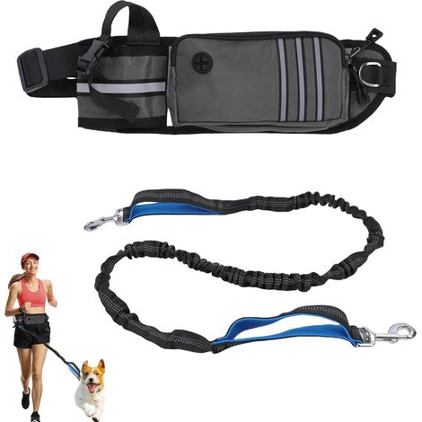 Laisse mains libres pour chien avec ceinture réglable, laisse élastique réfléchissante et pochette multifonctionnelle Design absorbant les chocs pour la course, la marche et le jogging, convient aux (1/5)
