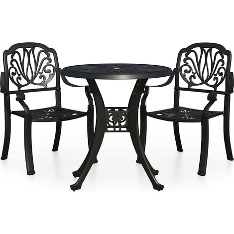Ensemble de bistro 3 pcs  Mobilier de jardin Aluminium coulé Noir (1/5)