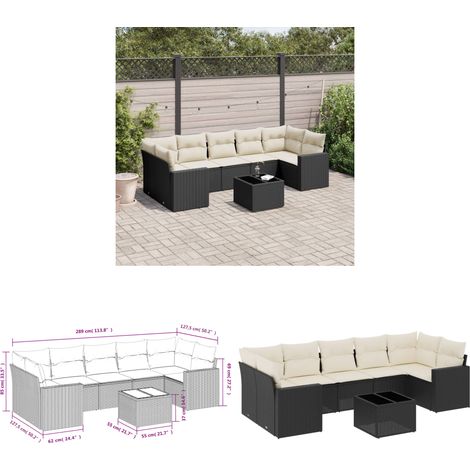 Salon de jardin 8 pcs avec coussins noir résine tressée - Ensemble Salon De Jardin - Meuble De Jardin - Canapé D'extérieur - Résine Tressée - Rotin Synthétique - Home & Living (1/3)