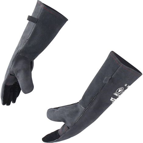 Gants cheminée en cuir résistant à la chaleur, 16 pouces, gris (1/5)