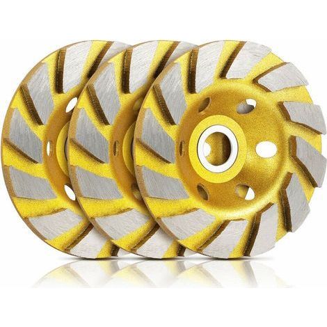 3 Pieces Turbo Row Diamond Grinding Cup Wheel Concrete Turbo Cup Disc Grinder for Sand of Concrete Walls, Concrete Floors, Granite Stone Marble Masonry Concrete, Yellow (1/5)