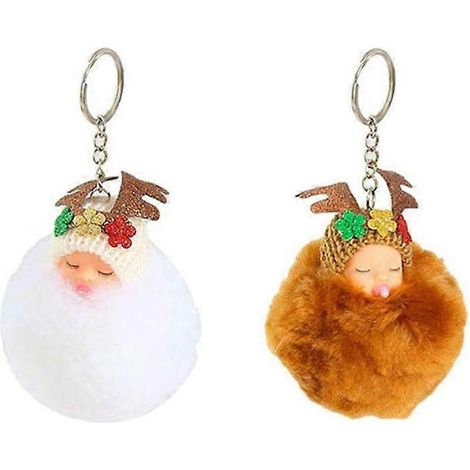 Lot de 2 pendentifs en peluche en forme de bébé endormi, décoration à suspendre au sapin de Noël (blanc + café)-15X8X8cm