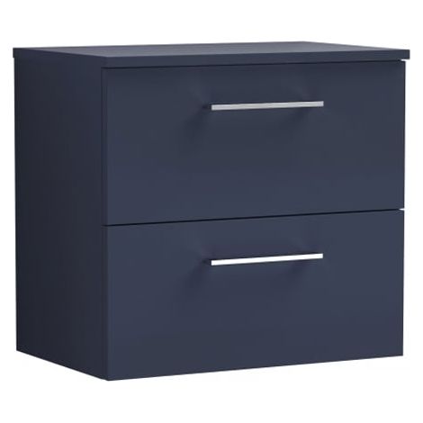 Nuie Arno Wall Hung 2-Drawer Vanity Unit with Worktop 600mm Wide - Midnight Blue (1/4)