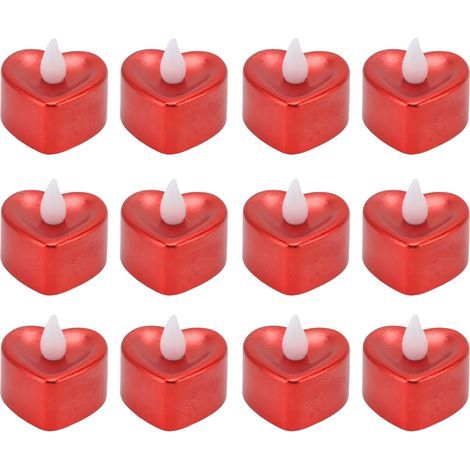 Lot de 12 Bougies LED Sans Flamme en Forme de Cœur, Chauffe-plat à Piles LR1130, Décoration Romantique pour Mariage, Noël, Halloween et Fête (1/5)
