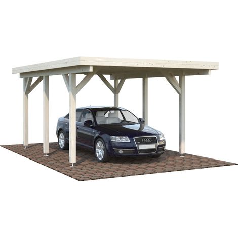 Carport singolo in legno lamellare 11,7 m² con tetto in perline 19 mm per auto da giardino 360x510 cm - Esterni da Vivere