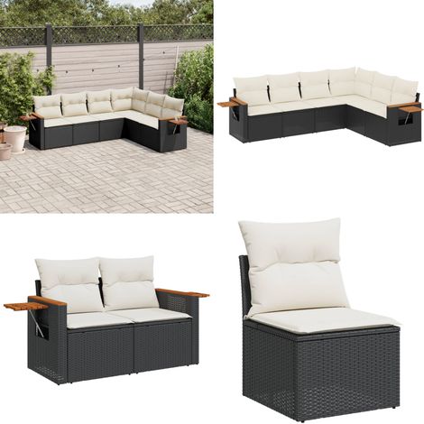 Salon de jardin 6 pcs avec coussins noir résine tressée - Ensemble Salon De Jardin - Meuble Extérieur - Résine Tressée - Rotin Synthétique - Mobilier De Jardin - Home & Living (1/5)